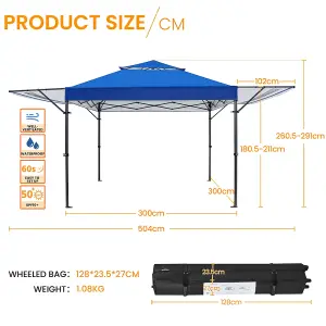 Yaheetech 3mx5m Blue Fabric Pop Up Canopy Tent w/ Side Awnings