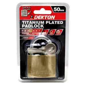 Dekton 50mm Titanium Plated Iron Padlock, 3 Keys