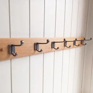 Handcrafted Solid Oak Coat Rack with Cast Iron Hooks 600mm - 4 Hooks