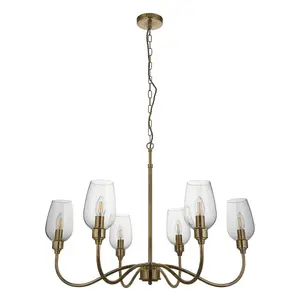 Luminosa Livorno Multi Arm Pendant Ceiling Light Antique Brass Plate, Clear Glass