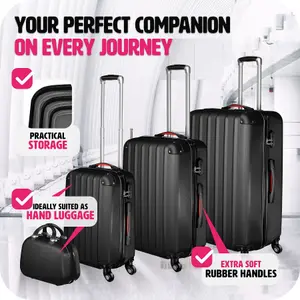 Suitcase Set Pucci - 3 suitcases, beauty case, robust, hard-shell ABS plastic - black