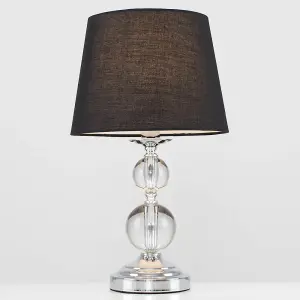 ValueLights Gatto Modern Polished Chrome & Acrylic Ball Touch Table Lamp with Black Tapered Light Shade