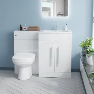 Nes Home 1100mm Right Hand Basin Vanity Cabinet with BTW Toilet White