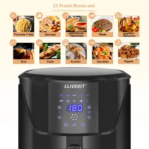 7L Large Air Fryer, Family Size Hot Air Fryer 1800W Digital Touchscreen With 10 Presets, Removable Basket, Timer & Temperature Control For Oil Free & Low Fat Healthy Cooking Black