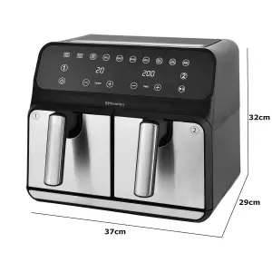 EMtronics Double Basket Air Fryer Large Digital 8 Litre Dual with Timer - Silver