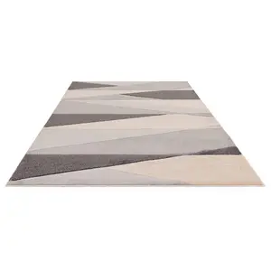 Grey Modern Geometric 13mm Thick Stain-Resistant Rug For Bedroom, Dining Room, Easy to Clean Modern Rug-200cm X 290cm