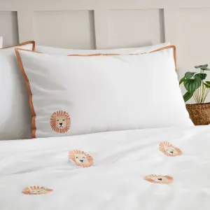 Catherine Lansfield Embroidered Lions Duvet Cover Set with Pillowcase White