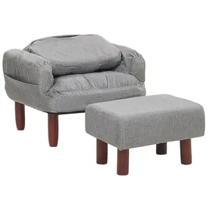 Recliner Chair OLAND with Footstool Fabric Grey