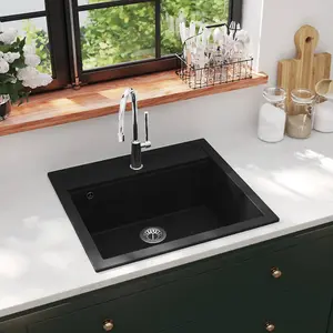 vidaXL Granite Kitchen Sink Single Basin Black