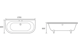 Aquarius Timeless Luxury Freestanding Back To Wall 2TH Bath With Chrome Lions Paw Feet 1700mm