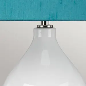 Luminosa Isla Table Lamp with Round Tapered Shade, Polished Nickel, White, Teal