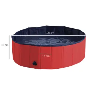 PawHut Pet Pool Swimming Bath Portable Cat Dog Foldable Puppy Bathtub Dia100 x 30H- Red