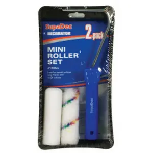 SupaDec Mini Paint Roller Set (Pack of 4) Blue/White (100mm)