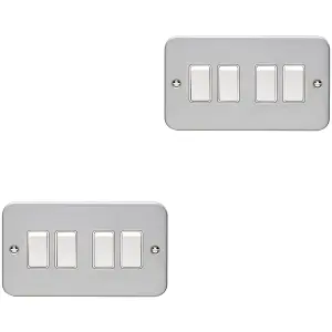 2 PACK 4 Gang Quad Light Switch 2 Way 10A HEAVY DUTY METAL CLAD - White Rocker