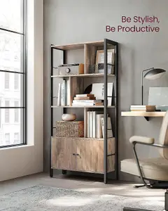 VASAGLE Bookshelf, Storage Shelf, Large Bookcase with Doors, 4 Shelves, Steel Structure, Industrial, Toasted Oak Colour and Black