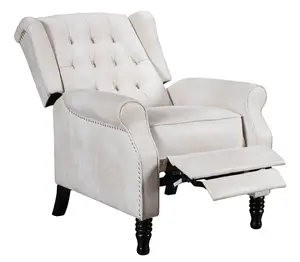 Faux Leather Suede Cream Marianna Manual Recliner Wingback Chair