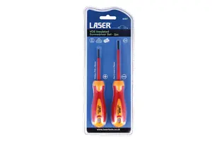 Laser Tools 8387 2pc VDE 1000V Insulated Screwdriver Set PH0 x 60mm / Flat 2.5 x 75mm