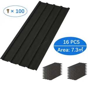 Birchtree 16PCS Galvanized Metal Roof Sheets Panels Corrugated Roofing Garage Shed Black