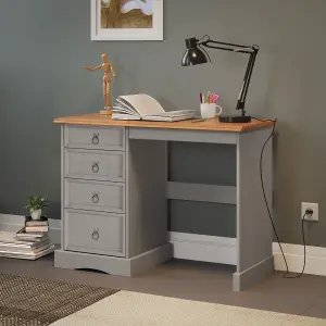 Mercers Furniture Corona Grey Wax Dressing Table 4 Drawer Computer Desk Solid Pine with Mexican Styling