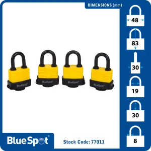 Blue Spot Tools - 4 Pce 40mm Weather Resistant Padlocks Keyed Alike