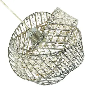 Designer Triple Ring Chrome Pendant Light Shade with Small Clear Acrylic Beads