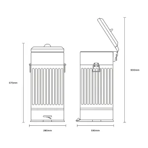 Charles Bentley 30L Steel Square Retro Kitchen Pedal Waste Bin Heritage Green