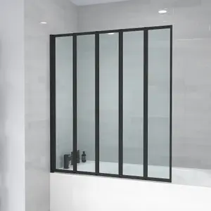 Nes Home 1200 x 1400 mm 5 Fold Door Bath Shower Screen Black Frame