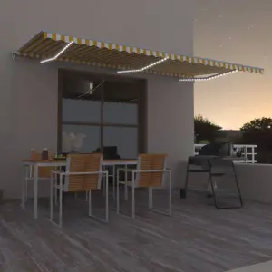 Berkfield Manual Retractable Awning with LED 600x350 cm Yellow and White