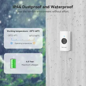 TECKNET Plug in Wireless Doorbell, IP65, 5-Level Volume, 60 chimes & LED Light, 4.5 Year battery life