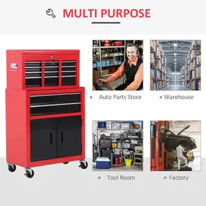 Portable Toolbox Tool Box Top Chest Cabinet Garage Storage Roll Cab Red New