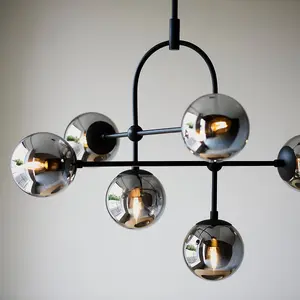 Luminosa Trieste Globe Pendant Ceiling Light Matt Black, Smoked Mirror Glass