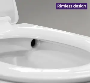 Nes Home Elliss Round Back to Wall Rimless Toilet Pan With Soft Close Seat + WRAS Approved Concealed Cistern