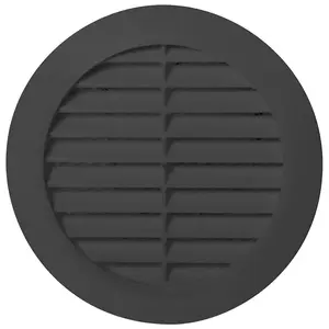 Graphite Grey Louvred Wall Vent Grille with Flyscreen for 100 mm / 4" Round Wall Outlet - Air Ventilation Duct Cover with Flange