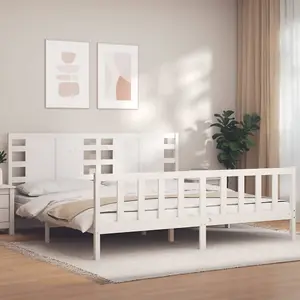 Berkfield Bed Frame with Headboard White 200x200 cm Solid Wood