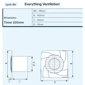 Axial Bathroom Extractor Fan - Low Profile - Wall or Ceiling Mount - IPX2 Rated (100mm with Timer, White)