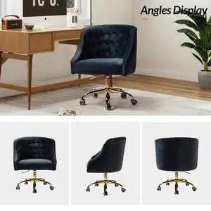 Mid-Back Executive Velvet Swivel Office Chair With High Density Foam Black