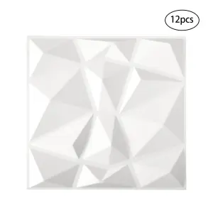 12 Pack White Square Decorative 3D Diamond PVC Wall Panels Home Wall Decor 50cm x 50cm, 3m² Pack