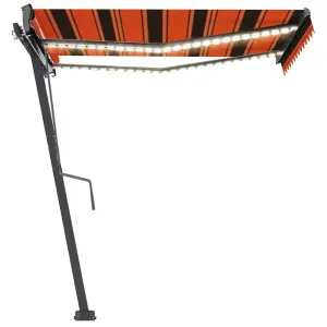 Berkfield Manual Retractable Awning with LED 300x250 cm Orange and Brown