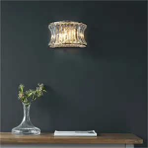 Glass Dimmable Wall Light - Concave Effect Clear Crystals - Polished Nickel Edge