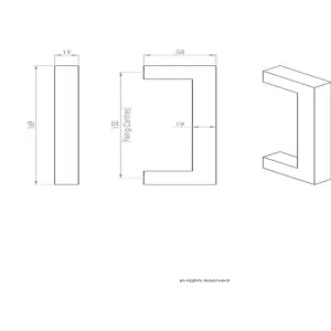 Square Mitred Door Pull Handle 169 x 19mm 150mm Fixing Centres Satin Steel