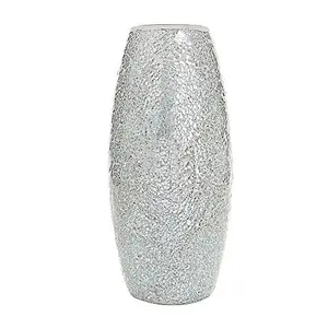 London Boutique Vases for Flowers Handmade Mosaic Glitter Vase Decorative Sparkled Glass gift present (Silver)