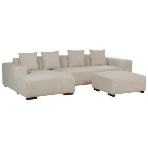 Corner Sofa with Ottoman LUNGO Beige Corduroy Right Hand