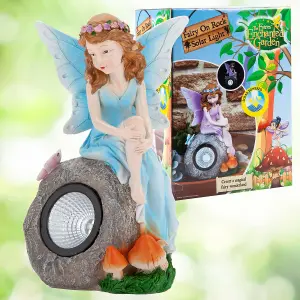 Enchanted Blue Solar Fairy On Rock Garden Light