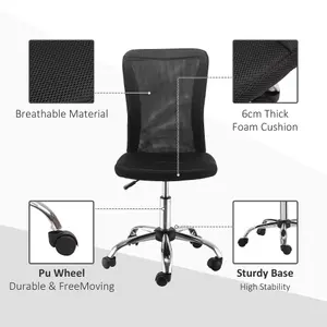 Vinsetto Armless Office Chair with Adjustable Height Mesh Back Wheels Black