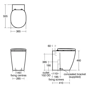 Ideal Standard Concept Freedom White Back to wall Round Comfort height Toilet set with Soft close seat & Concealed cistern