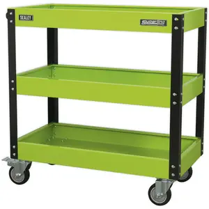 Heavy Duty 3-Tier Workshop Trolley with 160kg Capacity and Locking Castors - Green