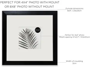 PF&A Oxford Black 8x8" Picture Frame For 4x4" Picture With Glass