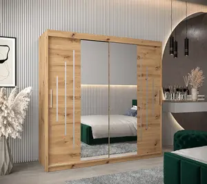 York I Mirrored Sliding Door Wardrobe in  Oak Artisan 2000mm (H)2000mm (W) 620mm (D) - Stylish and Spacious Storage Solution