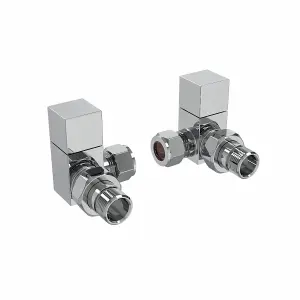 Rinse Bathrooms Modern Corner Towel Radiator Valves Square Twin Pack 1/2" x 15mm Chrome