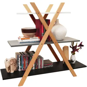 Watsons Avone  Retro 3 Tier Wood Cross X Frame Storage Shelf Bookcase  White  Grey  Black